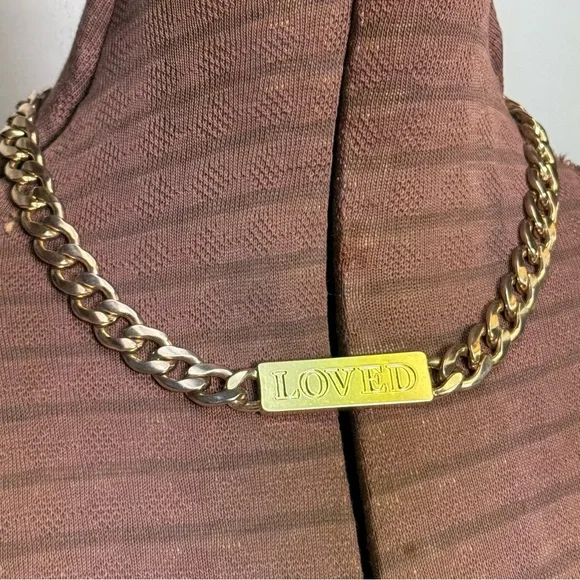 Vintage Mika Y2K Goldtone Chunky Cuban Chain Link Necklace 'LOVED' Pendant - Picture 12 of 15